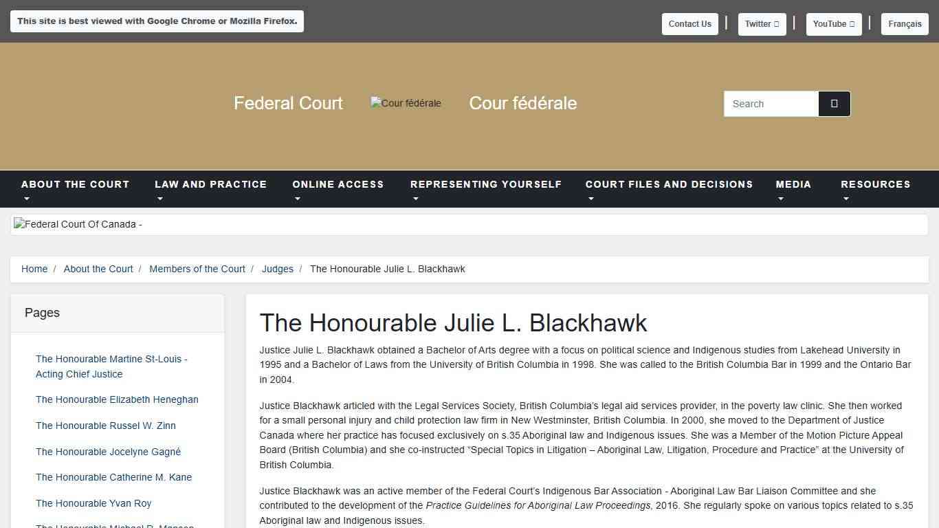 Federal Court - The Honourable Julie L. Blackhawk